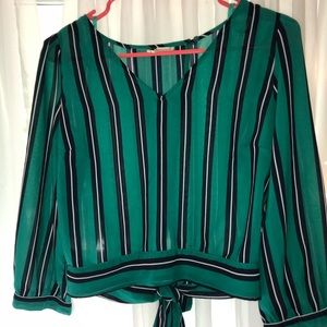 Striped green quarter sleeve blouse